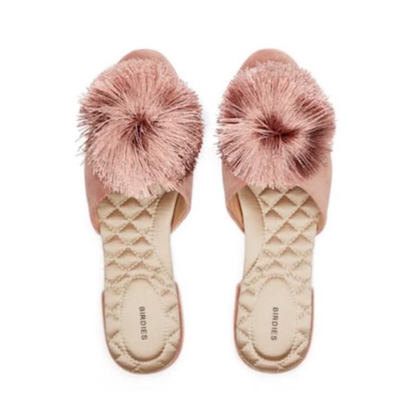 Birdies The Songbird MulePom Pom Blush Pink Shoes Slippers Velvet Size 8 - Picture 1 of 9